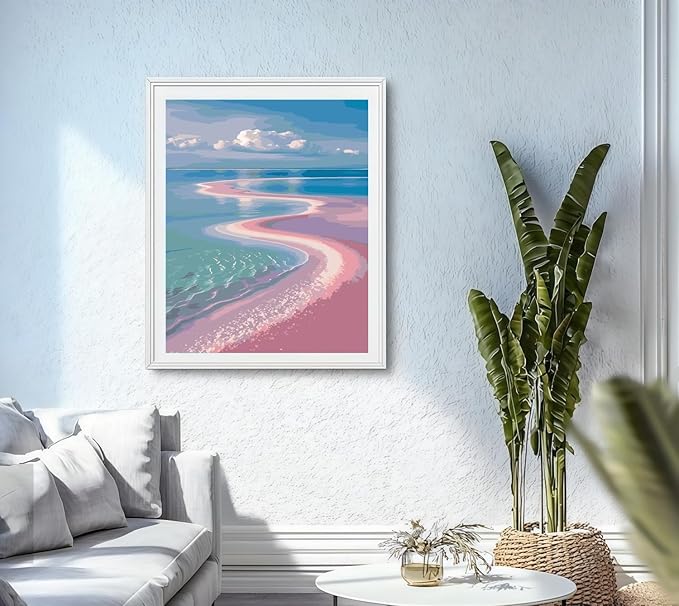 CSZPPQAF Paint by Numbers Kit for Adults Beginner, Landscape Beach Paint by Number Kits on Canvas, DIY Easy Acrylic Watercolor Oil Painting by Numbers for Home Wall Decor 16X20inch