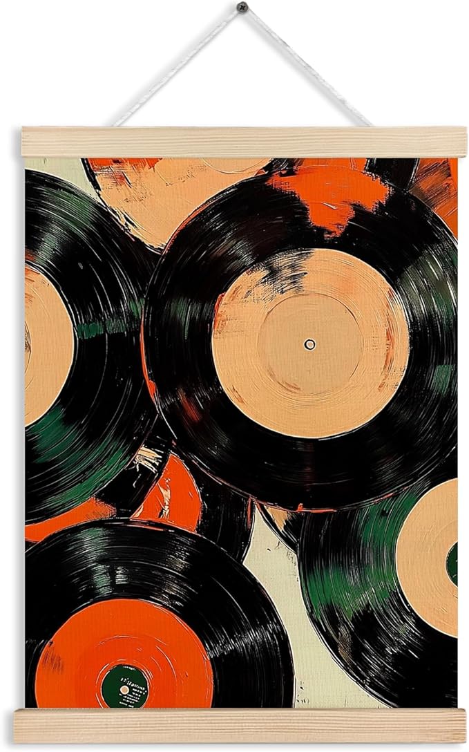 Vintage Vinyl Record Canvas Wall Art Poster, Vinyl Record Decor, Retro Trendy Eclectic Music CD Wall Decor Prints for Music Room Studio Home Apartment, 12x16 Inches