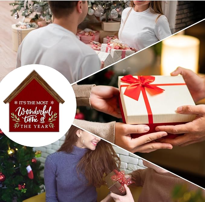 It's the Most Wonderful Time of the Year House Shaped Wood Sign, Rustic Christmas Decor for Farmhouse Home Office Kitchen Bathroom