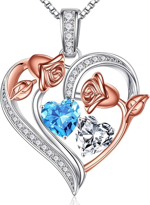 Iefil Christmas Gifts for Women Wife - 925 Sterling Silver Rose Heart Necklace, Stocking Stuffers for Women, Anniversary Birthday Gifts for Wife Girlfriend Mom