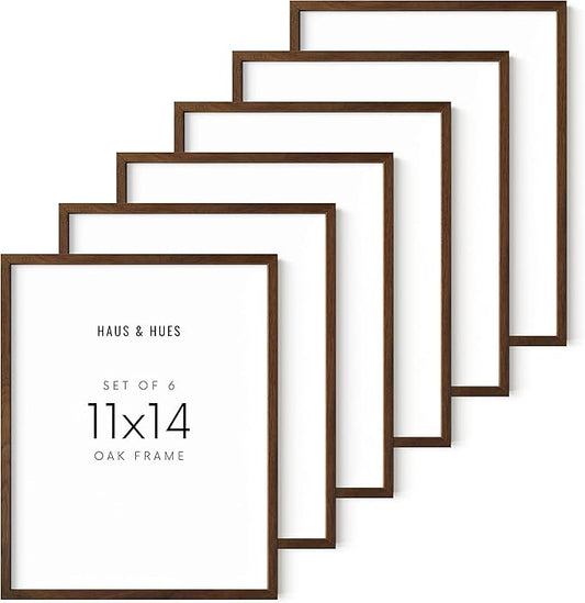HAUS AND HUES Walnut Oak 11x14 Gallery Wall Frames - 6-Pack Rustic Wooden Picture Frames