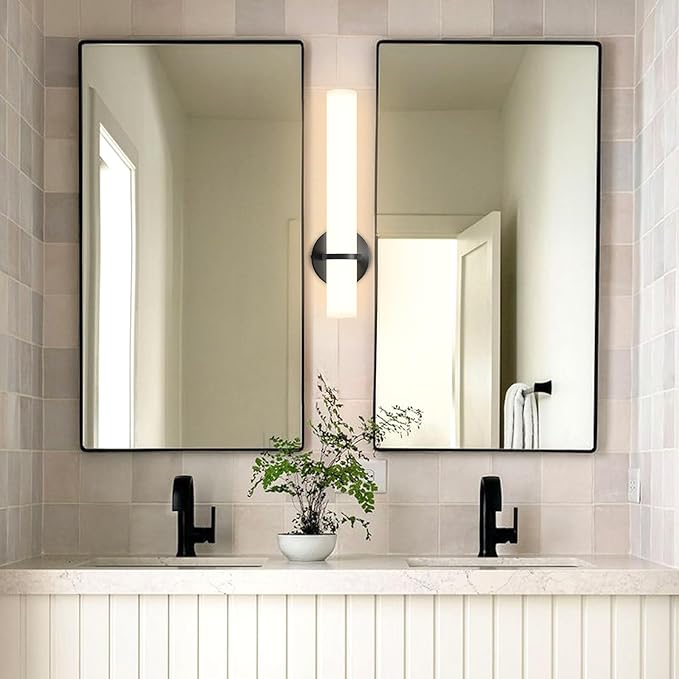 LED Dimming Wall Sconces 8W, 3000K Warm Lights Dimmable, White Lampshade Bathroom Vanity Lighting Wall Light Fixtures for Bedroom Dining Living Hallway, Black