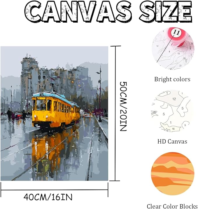 Mosaflare Paint by Numbers for Adults Beginner, Lisbon Tram Portugal Adult Paint by Number Kits on Canvas, DIY Acrylic Oil Easy Painting by Numbers for Home Wall Decor 16X20 inch (Without Frame)