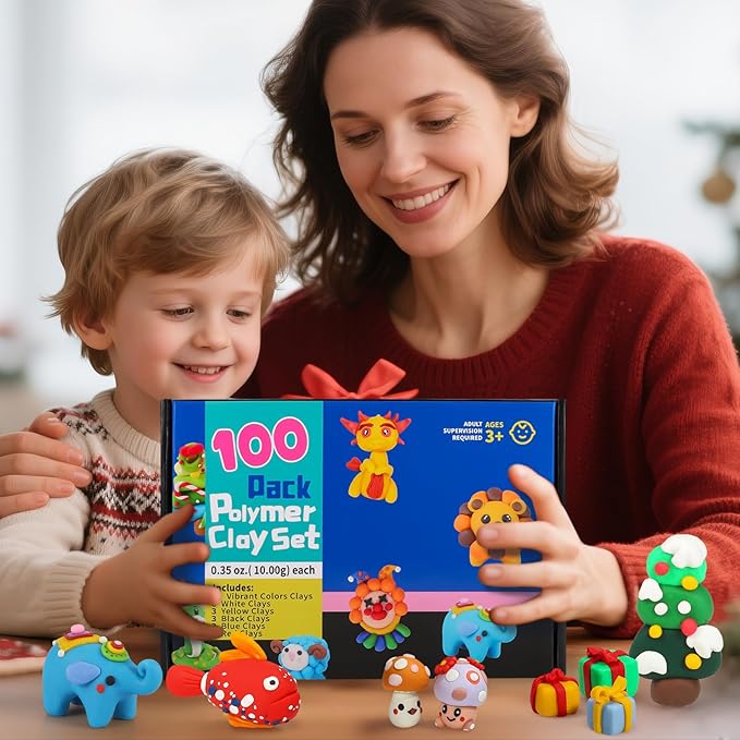 CiaraQ Polymer Clay, 100 Colors Modeling Clay for Kids, Non-Toxic, Non-Sticky, Small Blocks Oven Bake Clay, DIY Mold Starter Kits, Gifts for Children&Adult and Artist.