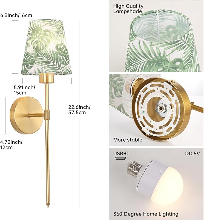 Battery Operated Wall Sconces Set of 2, Flower Pattern Shade 5000 mAh Rechargeable Bulb with 12 RGB Colors Dimmable Wall Sconce for Living Room Bedroom