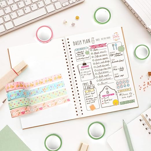 12 Rolls Happy Easter Washi Tape, Cute Animals Chicks Rabbits Farm Masking Tape, Easter Plaid Pattern Decorative Paper Stickers for Holiday Scrapbook Journal DIY Crafts Gift Packing 16.4FT