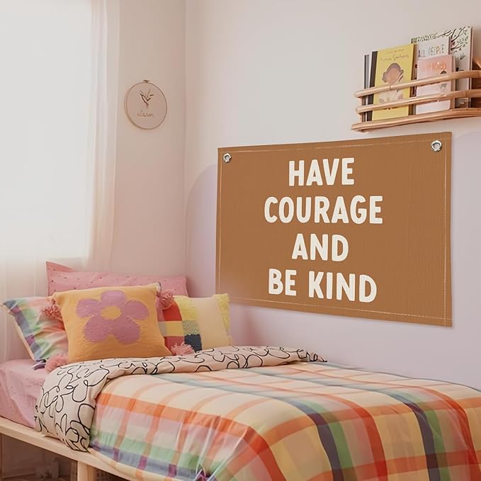Boy Nursery Decor, Playroom Decor, Have Courage and Be Kind Linen Banner Wall Hanging Banner Flag Decor for Nursery Playroom Toddler Room, Boys Kids Room Decor 20x30 Inch