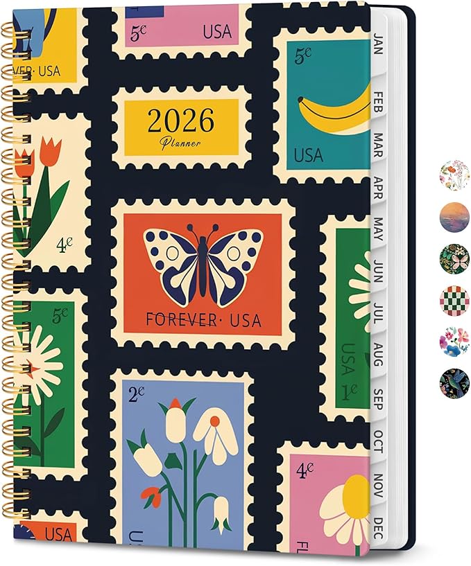 2026 Planner, Weekly and Monthly Calendar Planner for Women, Jan 2026 - Dec 2026, Hardcover Planning Agenda book with Tabs, Spiral Bound, Inner Pocket, Perfect for School Office Supplies, 6.3" x 8.5" - Stamp