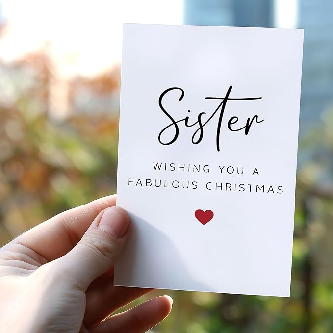 (5.3x8in) Sister Wishing You a Fabulous Christmas Card with Envelope, Elegant Minimal Design, Sweet Holiday Greeting for Sisters, Thoughtful Festive Gift for Family and Loved Ones (Xmas 33)