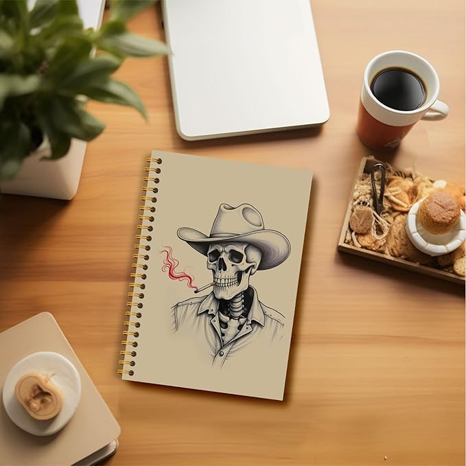 Vintage Skeleton Cowboy Western Notebook, Funny Gothic Skeleton Journal, Vintage Goth Journal, Gothic Office Supplies, Western Cowboy Skull Hardcover Spiral Notebooks 5.5x8.3 Inch