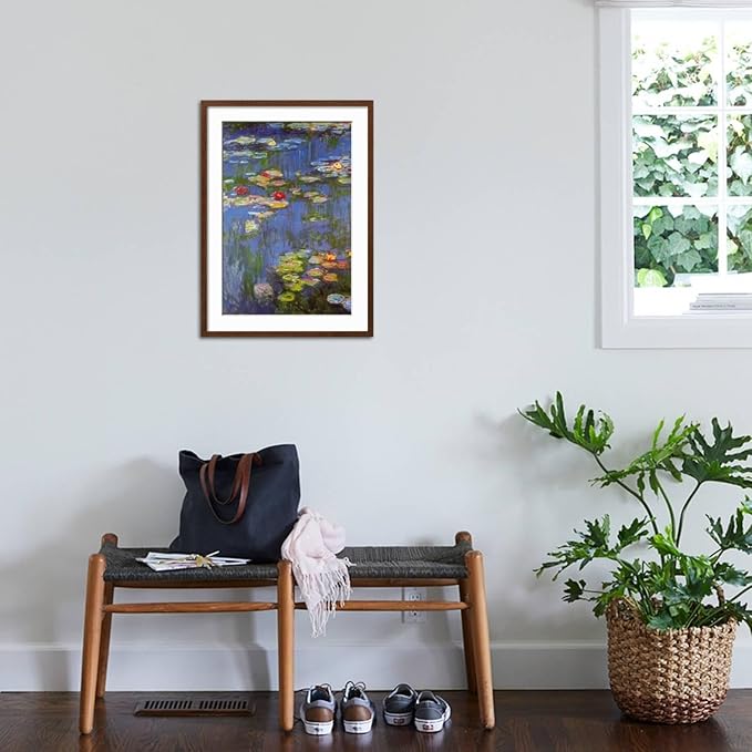 ART.COM Wall Art Print Water Lilies No. 3 on Brown Frame by Claude Monet, 21" x 29"