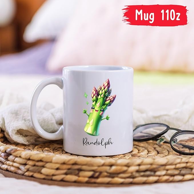 Asparagus Mug, Asparagus Gift, Personalized Asparagus Coffee Mug With Name, Custom Vegetable Ceramic Cup Gifts For Vegan Vegetarian, Asparagus Lover Travel Cups, Asparagus White Mugs 11oz 15oz