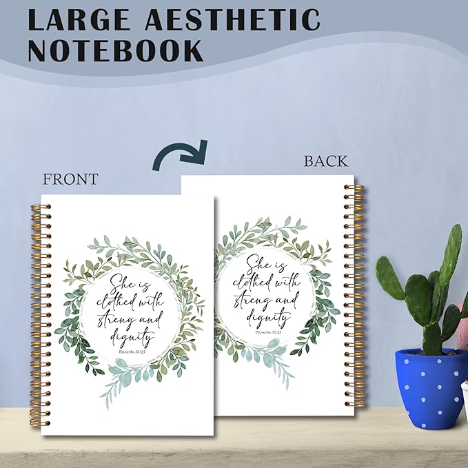 she is clothed with strength and dignity Christian Spiral Notebooks, Proverbs 31:25 Bible Journal, Scripture Journals for Writing, Religious Notebook for Note Taking, 5.5x8.3 Inch