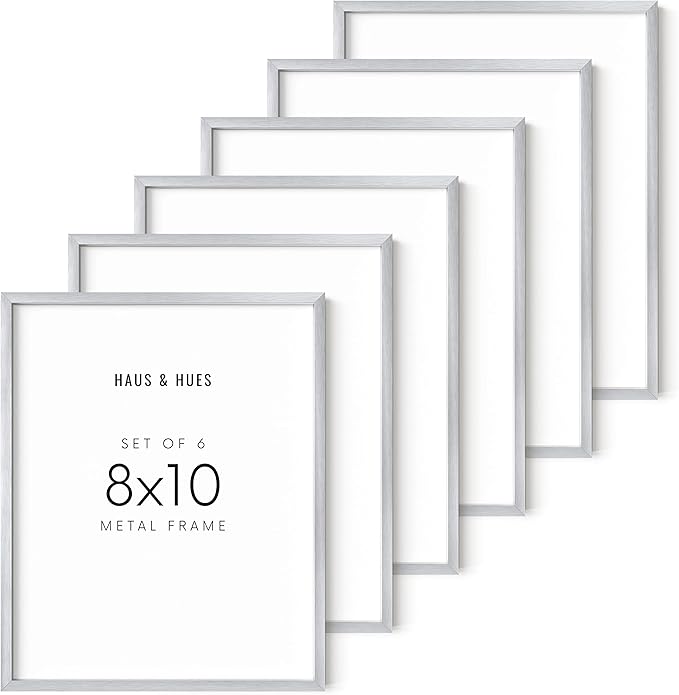 HAUS AND HUES 8x10 Silver Picture Frames - Set of 6 Aluminum Frames for Posters, Prints, and Artwork (8x10 in, Silver, Set of 6)