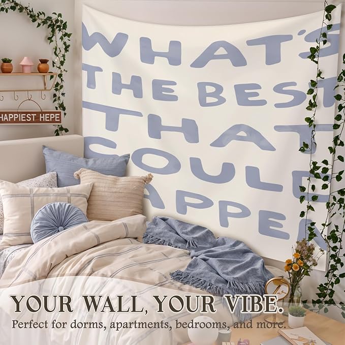 STHTTSW Blue Dorm Tapestry, Motivational Tapestries Wall Blanket, What's The Best That Could Happen Positive Affirmations Wall Hanging Decor for School Counselor Therapy Office, 50x60 Inch