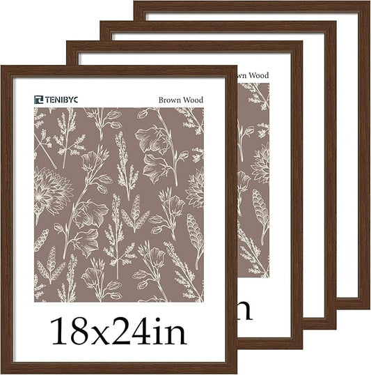 Picture Frame 4 Pack - Solid Wood Poster Photo Frame - Woodgrain Series - Room, Office, Gallery, Studio Display - Wall Hanging