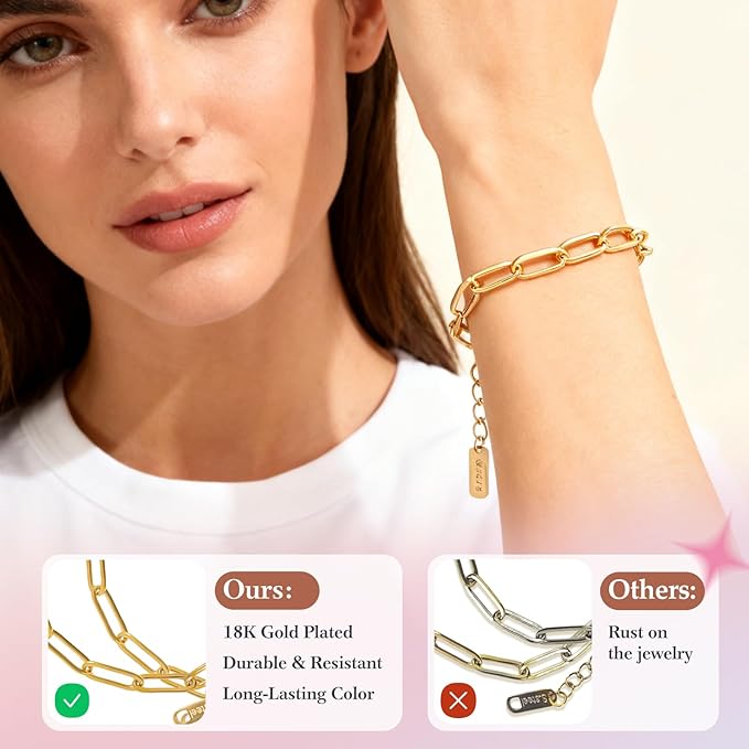 Wisreach 417 PCS Stainless Steel Gold Charm Bracelet Making Kit, DIY Jewelry Making Supplies with Paperclip Chain Bracelets, Charms & Jump Rings, Starter Craft Kit, Women & Beginners