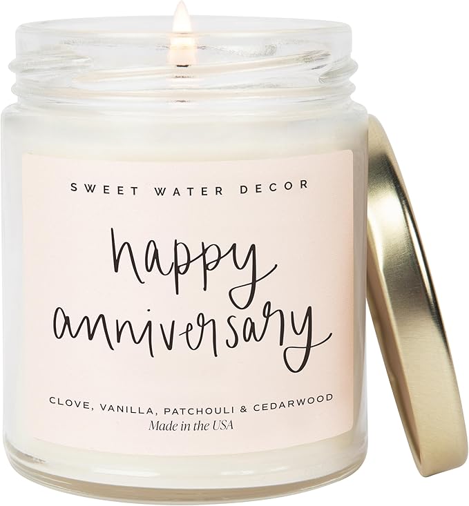 Sweet Water Decor Happy Anniversary Candle - Scented Candle for Home - 9oz Clear Jar with 40 Hour Burn Time, Made in USA - Special Gifts for Him or Her, Milestone Gifts