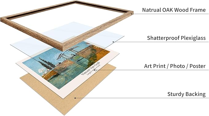 Monem Art Vintage Van Gogh Poster - Retro Langlois Bridge at Arles Print - Impressionism Art - Landscape Art - Fine Art - Classic Painting Art - Bedroom or Office Decor - 16x20 Beige Framed