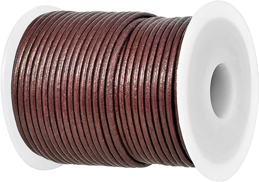 GENIQUE Real/Genuine Round Leather String Cord for Necklace, Bracelets, Jewellery, Braiding (2mm, Maroon Metallic)