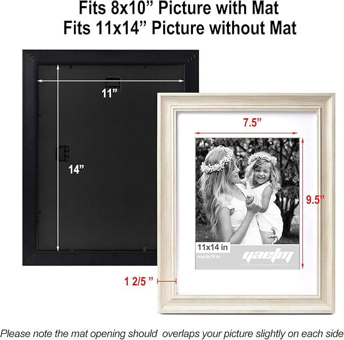 Yaetm 11x14 Picture Frame with Mat for 8x10 Set of 4, 1.4" Wide Molding & Rustic White Photo Frames 11 x 14 with Tempered Glass for Wall Gallery, Home and Office, Wall Mount (4 Pack, White)