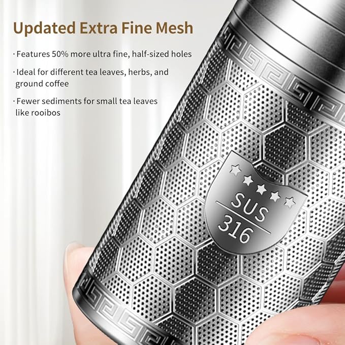 2 Pack 316 Stainless Steel Tea Infuser for Loose Leaf Tea with Drip Trays, Extra Fine Mesh Tea Infuser, Loose Leaf Tea Steeper for Black Tea, Rooibos, etc (2 Pack - Large)