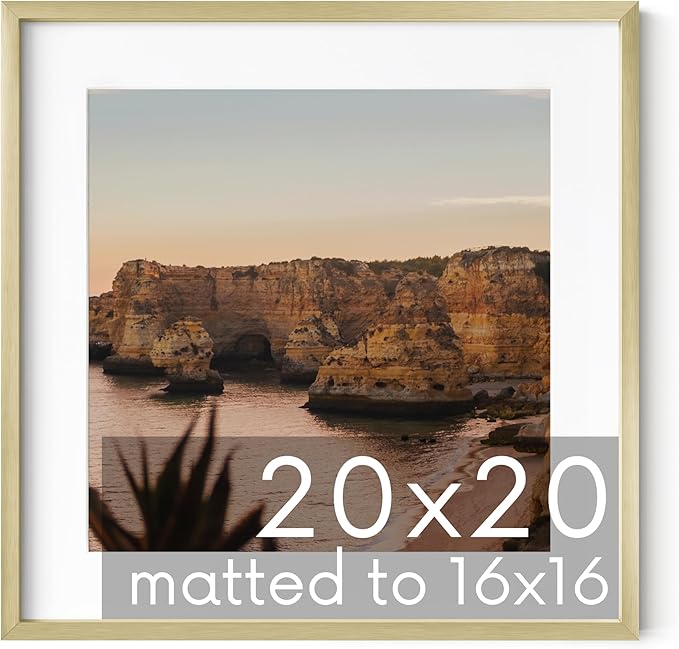 HAUS AND HUES 20x20 Gold Metal Picture Frame Matted to 16x16 - Features Premium Aluminum & Hanging Hardware, Shatterproof Plexiglass - Ideal for Home, Office (20x20 in, Gold, Set of 1)