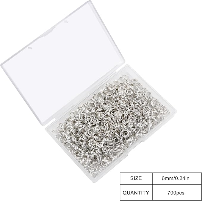 700Pcs Split Rings,Double Loop Jump Ring Sets Split Jump Rings for Jewelry Making,Small O Key Ring Earring Necklace Bracelet Connector for DIY Crafts Making Findings (Silver,6mm)