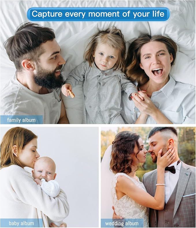 popotop Photo Album Self Adhesive with Picture Display Window,60 Pages DIY Scrapbooking Supplies Kit for 4x6 8x10 Picture,Linen Cover Memory Book for Baby Wedding, with Scraper and Metallic Pen