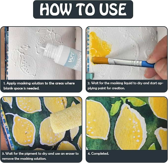 120ml Blue&White Masking Fluid for Watercolor Painting Kit, Fast Drying Easy Peel Use, Watercolor Masking Fluid Prevent staining Keeps Areas Colorless