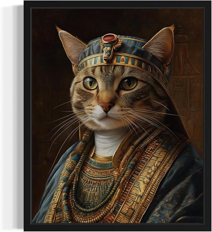 Pharoah Cat Art Poster Print, Cat Kitten Painting Humor Portrait Pet Artwork Decor Gallery A8 (Pharoah Cat, 8 x 10 inches, Unframed)