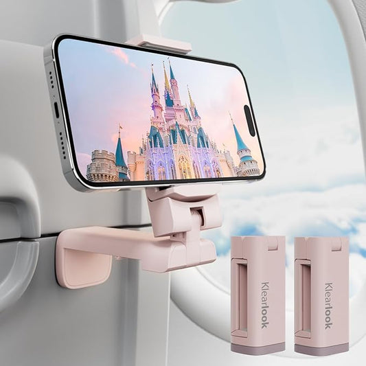 2 Pack Klearlook Universal Airplane Phone Holder, 360° Rotatable Phone Mount for Airplane Tray Table & Desk, Hands-Free Adjustable Phone Stand for Flight Essentials Must Have Accessories