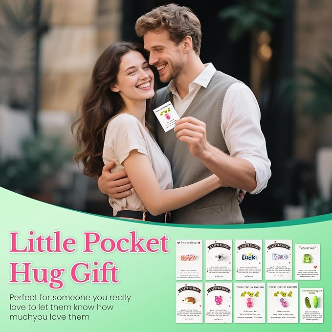 Pocket Hug 10 Sets, DIY Cute Mini Encouragement Gifts with Cute Resin Tokens Inspirational Thinking of You Keepsake Long Distance Friendship Appreciation Gifts for Friends Family Coworkers