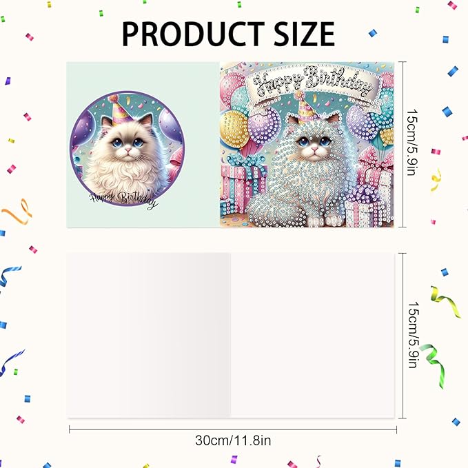 6-Pack Pets Birthday Diamond Painting Greeting Card Kits, Special Shaped Diamonds Painting, DIY Handcraft for Relatives and Friends with Wishes,Unique Design Crafting for Birthday Cards