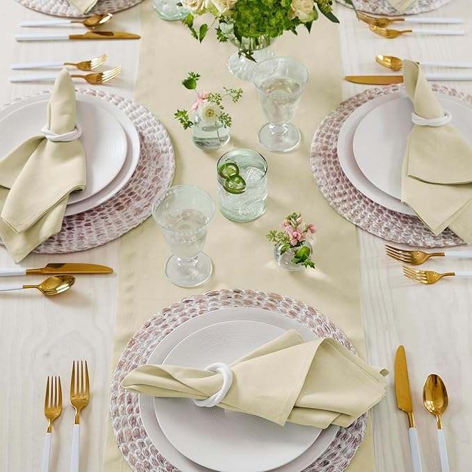 Solino Home Linen Birch Table Runner 60 Inches - 100% Pure Linen Short Table Runner 14 x 60 Inch Ideal for Dresser and Coffee Tables, Spring, Easter - Fete