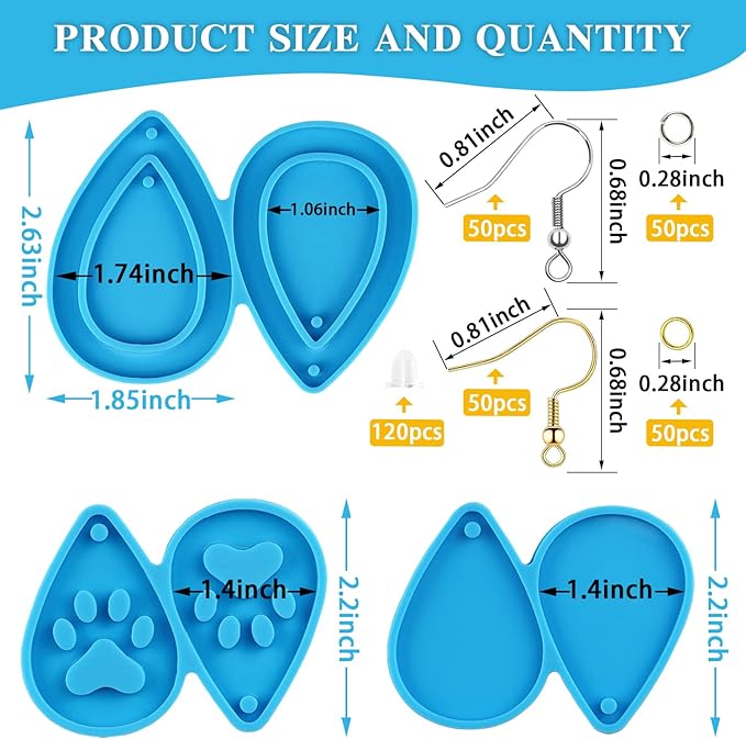323 Pcs Resin Kits and Molds Complete Set, Resin Earring Mold, Earring Making Kit, Earring Hooks for DIY Resin Jewelry Molds Resin Casting with Earring