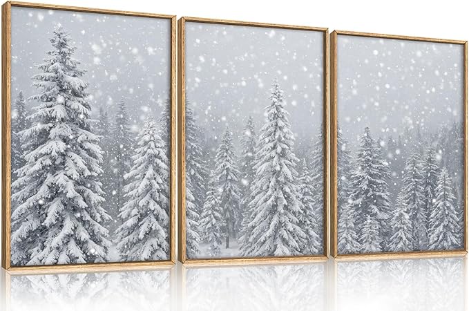 Winter Snow Covered Forest Framed Canvas Wall Art Set,Snowy Woodland Wall Decor,Wilderness Pine Tree Art Prints,Natural Botanical Landscape Artwork for Living Room, Bedroom,Farmhouse- 24"x36"x3