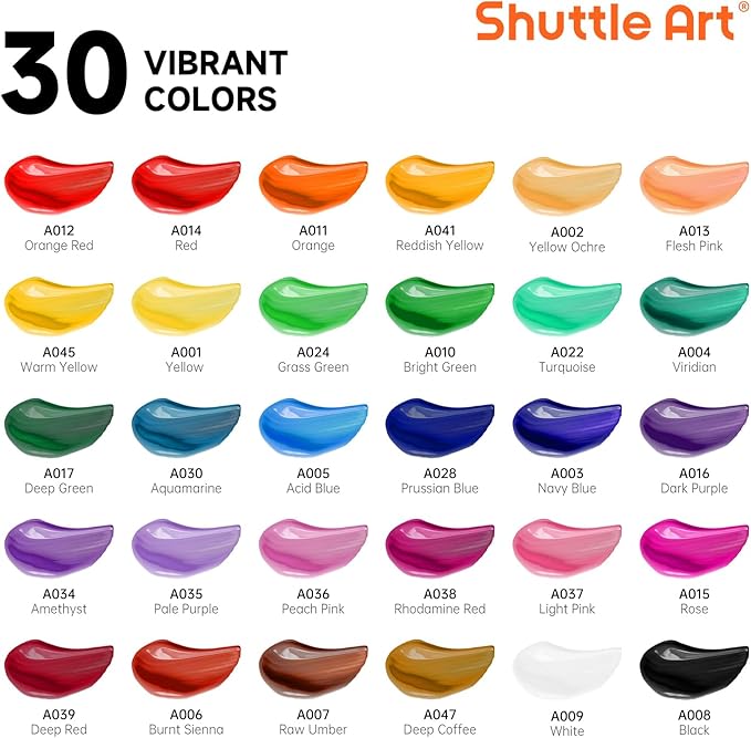 65 Pack Acrylic Paint Set, Shuttle Art Acrylic Painting Set with Wooden Easel, 30 Colors Acrylic Paint, Painting Canvas, Paint Brushes, Palettes, Art Painting Supplies for Kids Adults Beginner Artists