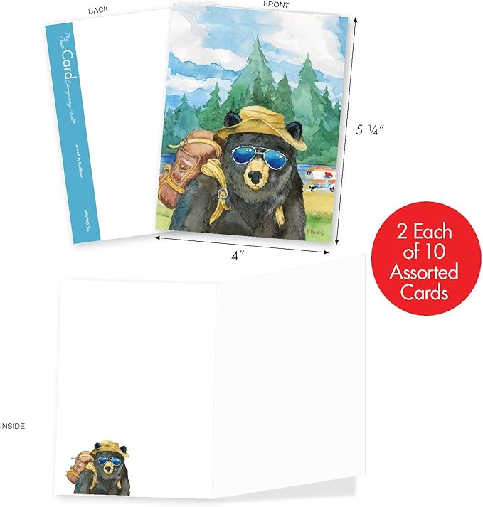 The Best Card Company - 20 Assorted Bulk Wildlife Whimsical Greeting Cards Boxed Set (4 x 5.12 Inch) Wildlife Variety Notecards for Kid (10 Designs, 2 Each) - Animal's Day Off AM6670OCB-B2x10