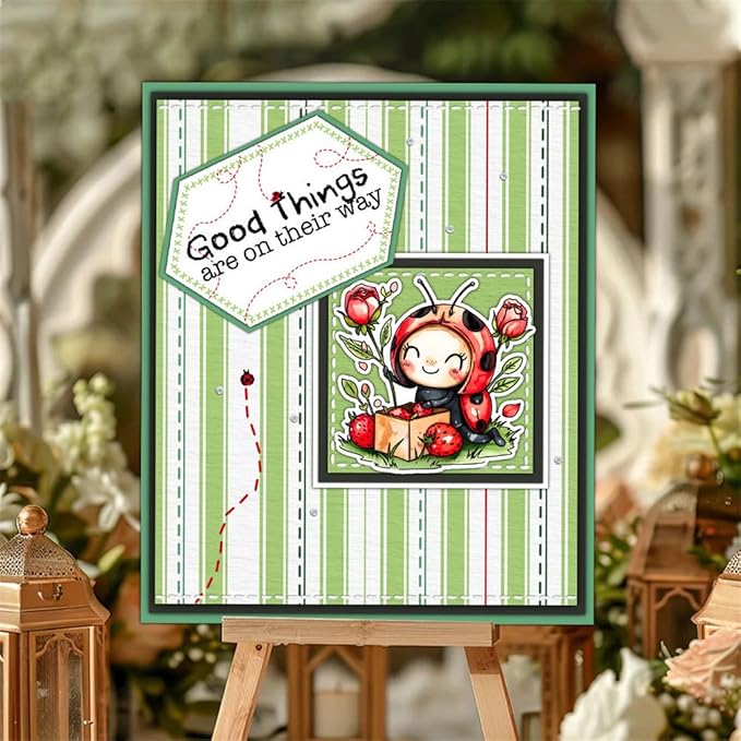 Ladybug Rose Flower Stamps and Cutting Dies for Card Making DIY Transparent Silicone Clear Stamp and Metal Die Cuts Sets for Scrapbooking Paper Greeting Cards Decor Seals Craft Supplies