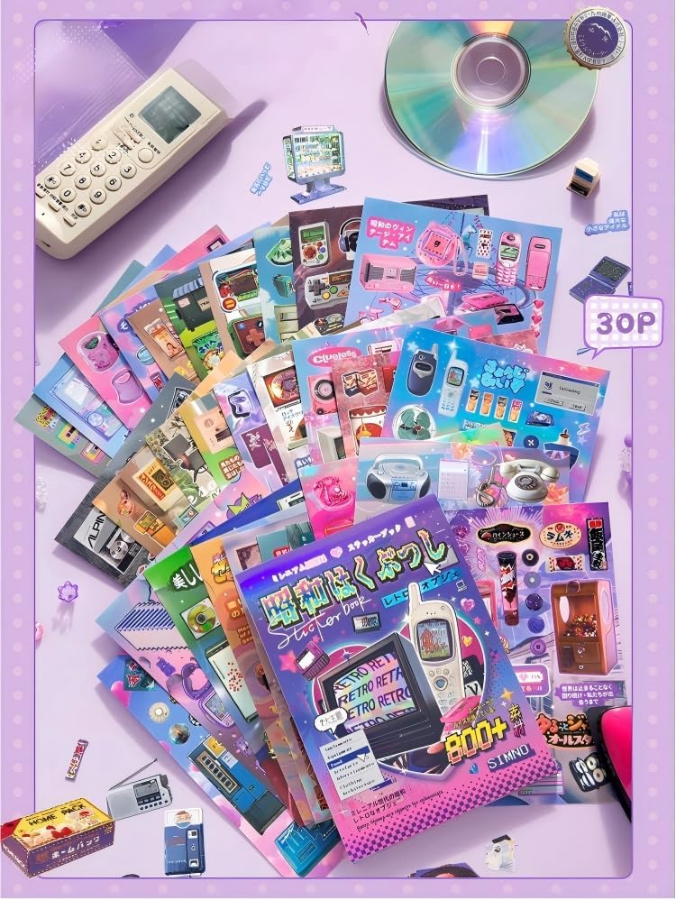 Japanese Retro Sticker Book, 800 Cartoon Stickers Book with Art Coated Paper Creative Activity Stickers for Adults, DIY Scrapbooking Phone Cases Laptops Party Gifts (Y2k) - Image 3
