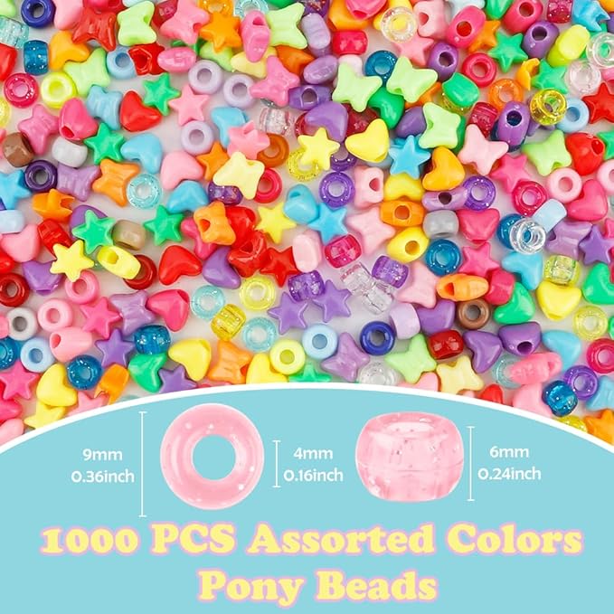 QPIXVB 1000PCS Pony Beads,Star Heart Beads for Bracelets,Shaped Pony Bead for Jewelry Making Hair Crafts,Bulk Colorful Bead,Craft DIY Bracelet Necklace Keychain Charms Jewelry Making Supplies