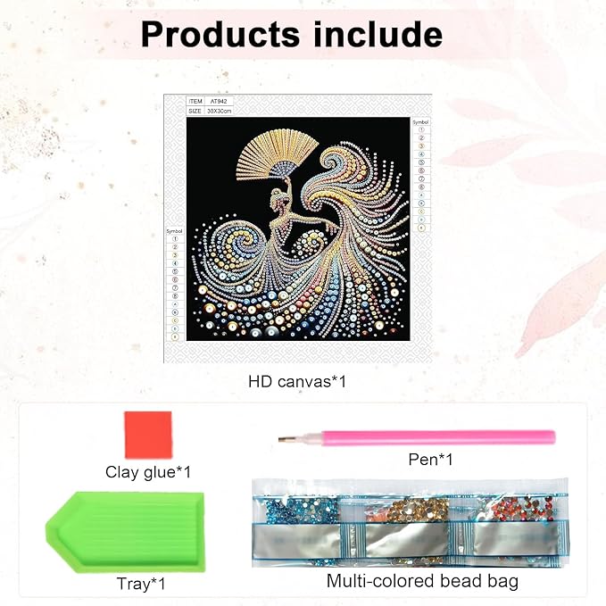 Tontut Diamond Art Painting Kit, Fan Lady 5D DIY Special Shape Mosaic Crafts for Beginners and Adults, can be Gifted to Family and Friends, Great for Decorating Home and Office Walls