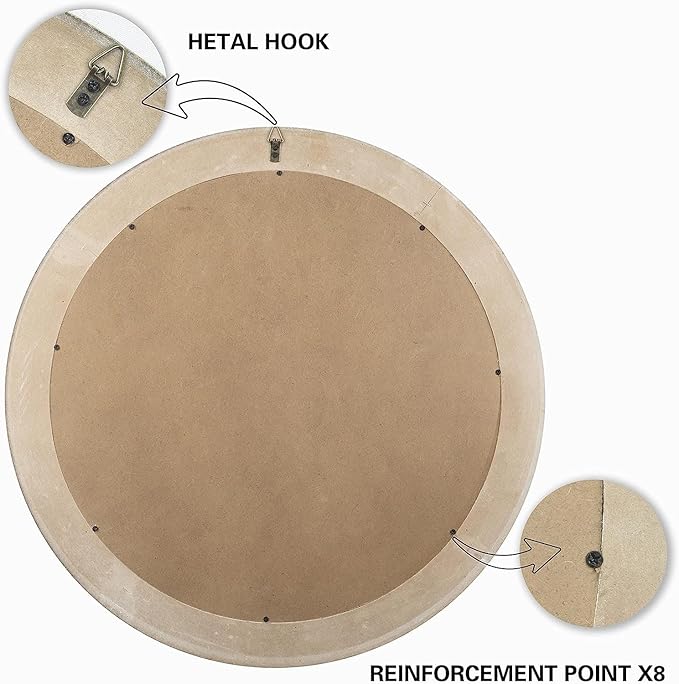 30 Inches Farmhouse Round Wood Mirrors for Wall Decor, Rustic Decorative Circle Mirror for Bathroom, Living Room, Foyer, Entryway