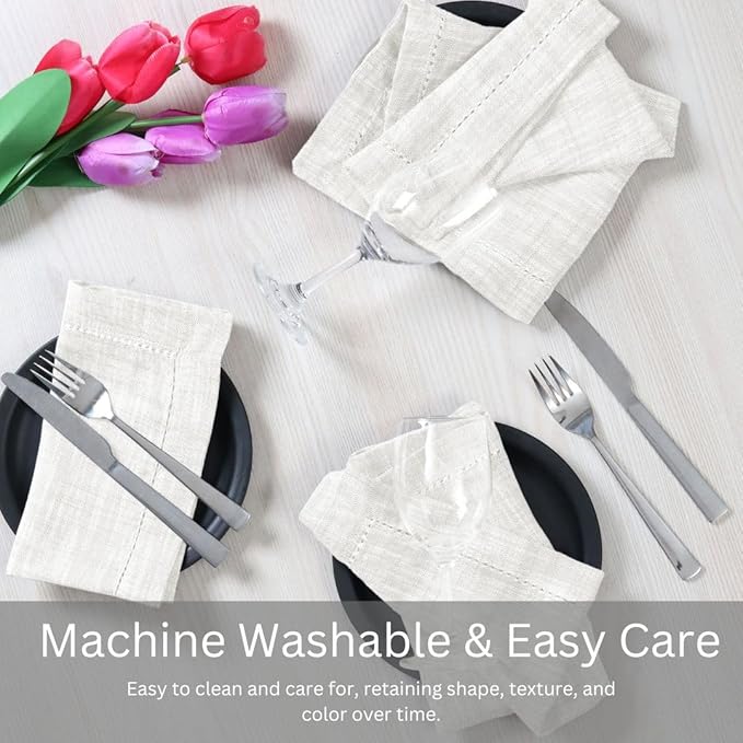 Slub Textured Dinner Napkins Set of 6-100% Cotton Cloth Napkins 18x18 Inch - Soft Durable Washable Fabric Napkins for Everyday Use & Special Occasions Christmas - White