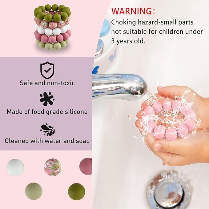ASTARON 100 Pcs 15mm Silicone Beads for Keychain Making, Pink Green White Beads Bulk Round Beads for Bracelets Crafts Beadable Pens Decorations Jewelry Making Party Favors Supplies