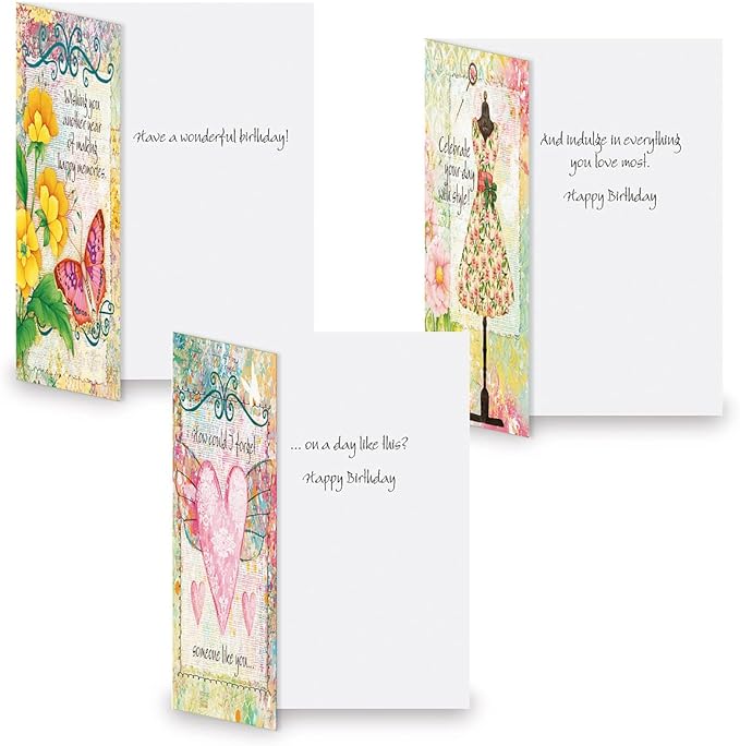 Current Joy Hall Dream On Happy Birthday Greeting Card Set - Value Pack of 20 Cards With White Envelopes, 10 Designs, Large 5" x 7" Assortment