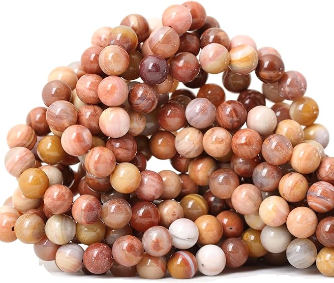45PCS 8mm Natural Petrified Wood Jade Round Loose Beads for Jewelry Making DIY Bracelet Necklace Materials 1 Strand 15"
