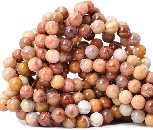 45PCS 8mm Natural Petrified Wood Jade Round Loose Beads for Jewelry Making DIY Bracelet Necklace Materials 1 Strand 15"