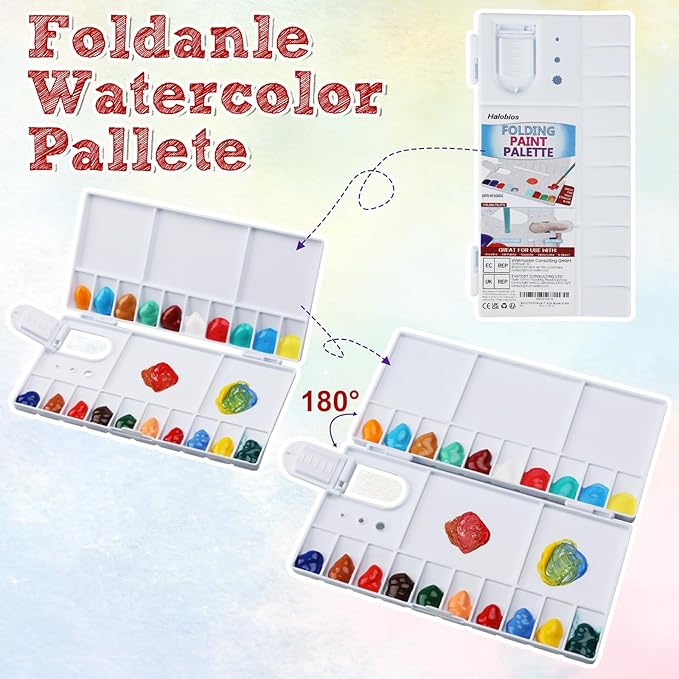 5 Pack Watercolor Palette with 20-Well and 5 Mixing Areas, Folding Paint Tray with Lid, Plastic Painting Palette for Kids, Beginners, Artists